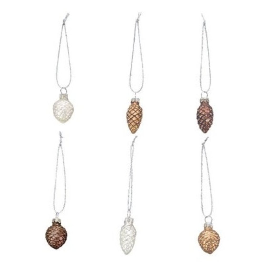 Miniature Glass Pinecone Ornaments - Primitives by Kathy - Set of 6
